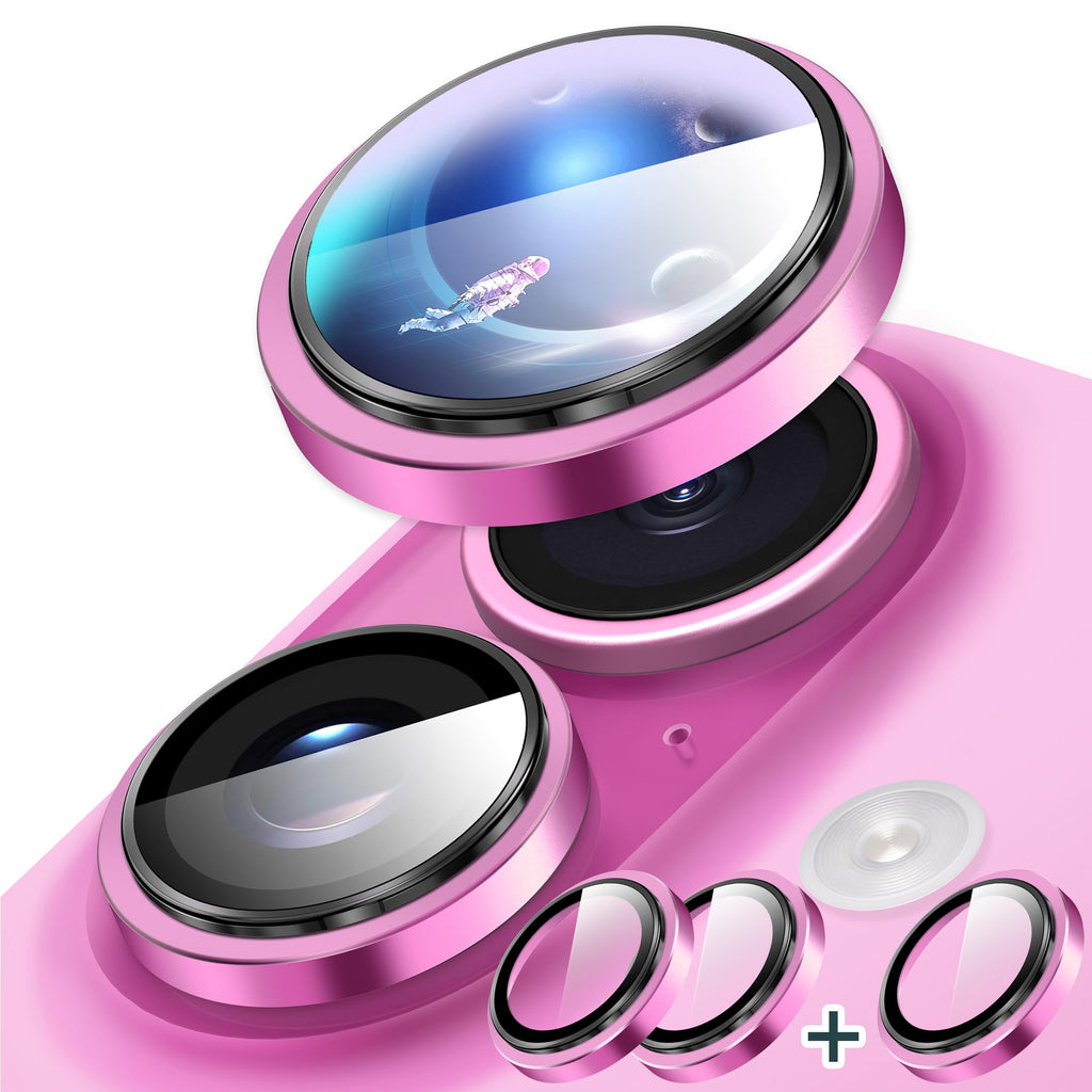 Suoman Camera Lens Protector for iPhone 16 /iPhone 16 Plus Easy to Install 9H Hardness Tempered Glass Ultra HD Anti-Scratch for iPhone 16 /iPhone 16 Plus Metal Independent lens Protector -Pink